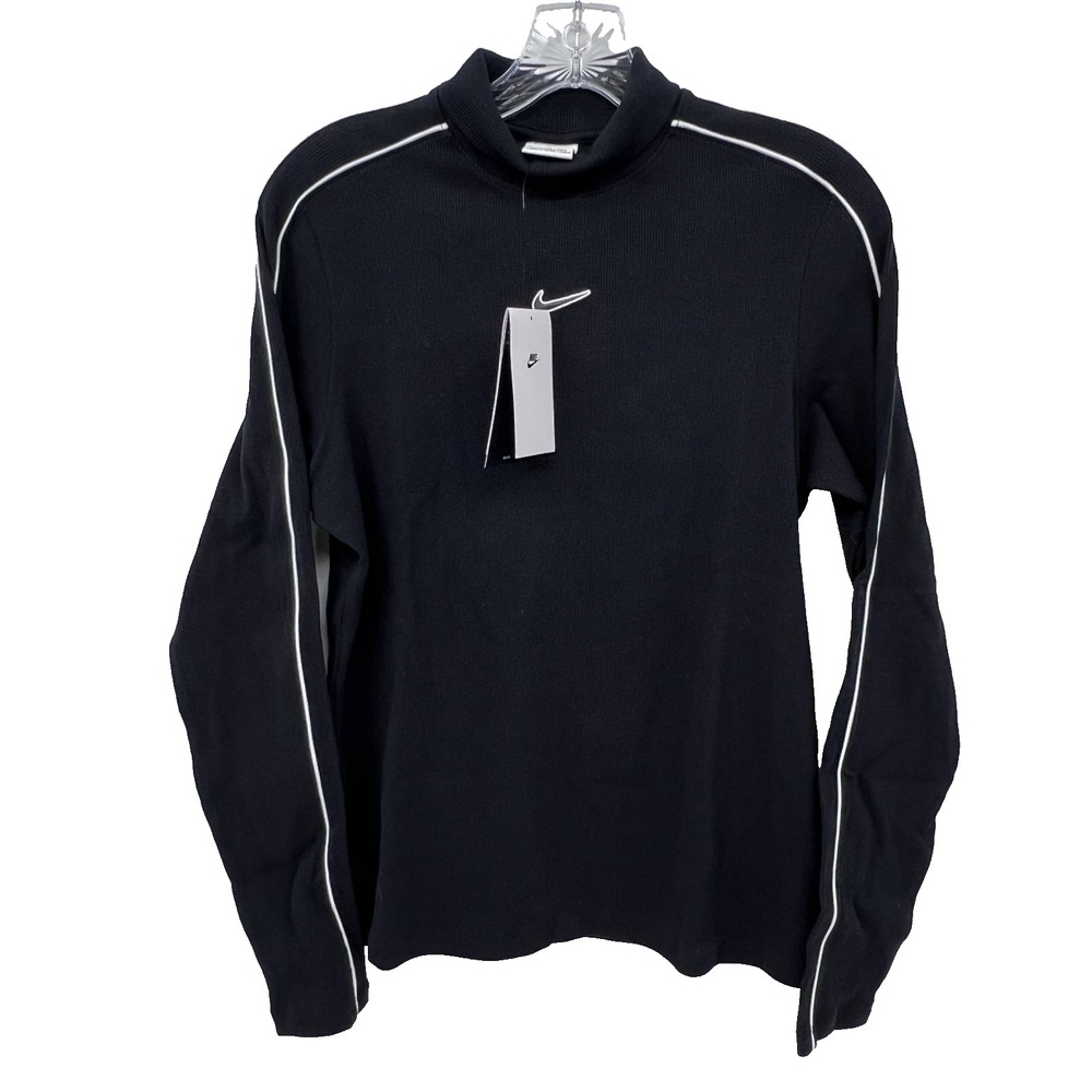 NIKE Women's XL Black Slim Fit NWT Long-Sleeve Ribbed Cotton/Spandex Turtleneck